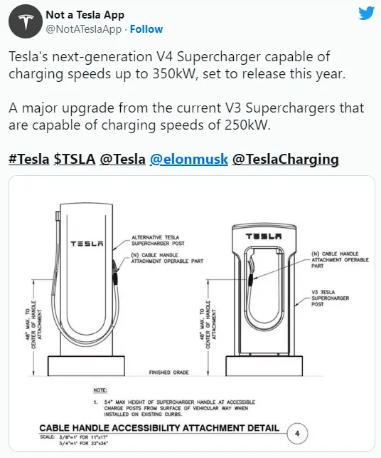 特斯拉V4超充完整样貌曝光，像是Semi专用充电桩的缩小版插图1