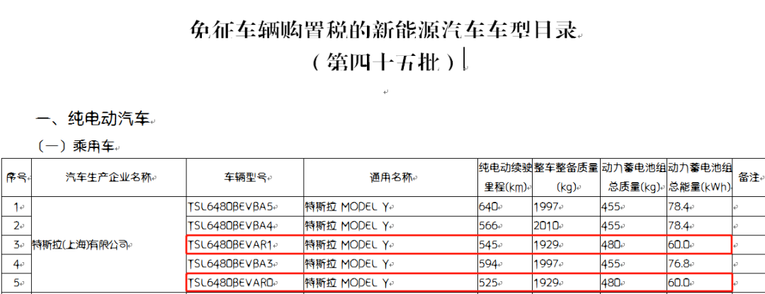 工信部公告，特斯拉Model Y 标准续航版60度电池实锤